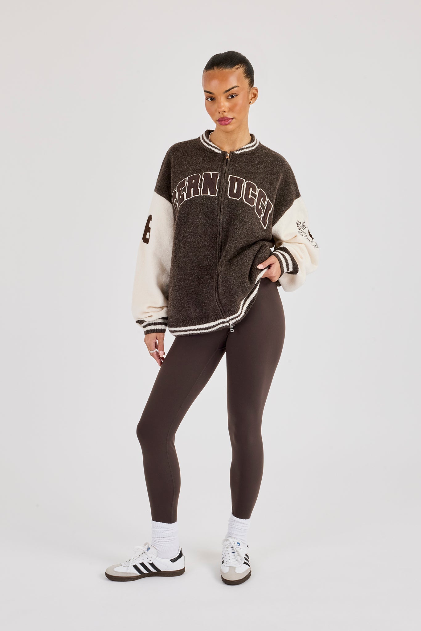 Knit Varsity Bomber - Chocolate